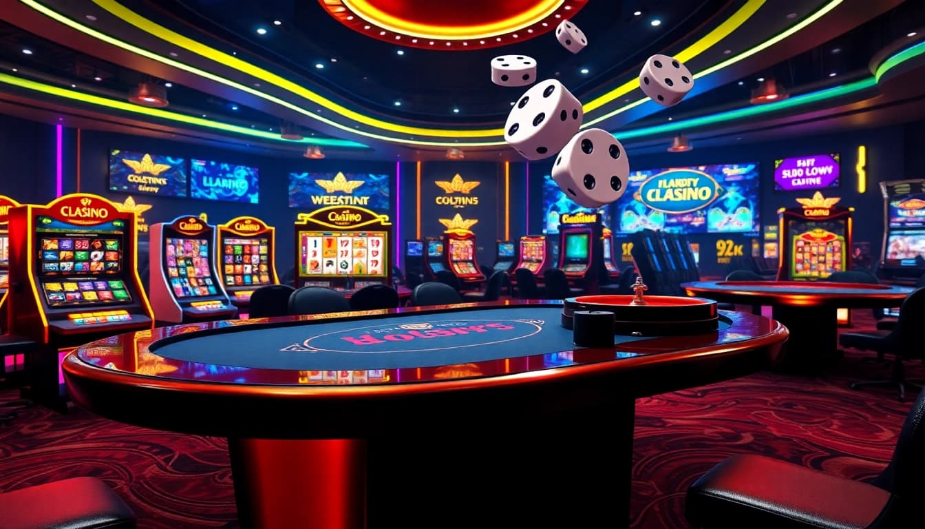 Luckywin gaming scene featuring vibrant poker tables and exciting casino action.