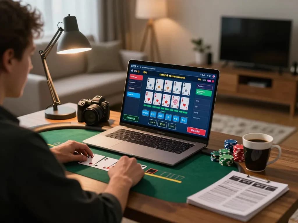 MM88 gaming session with a player engaged in live blackjack from home, showcasing responsible gambling.