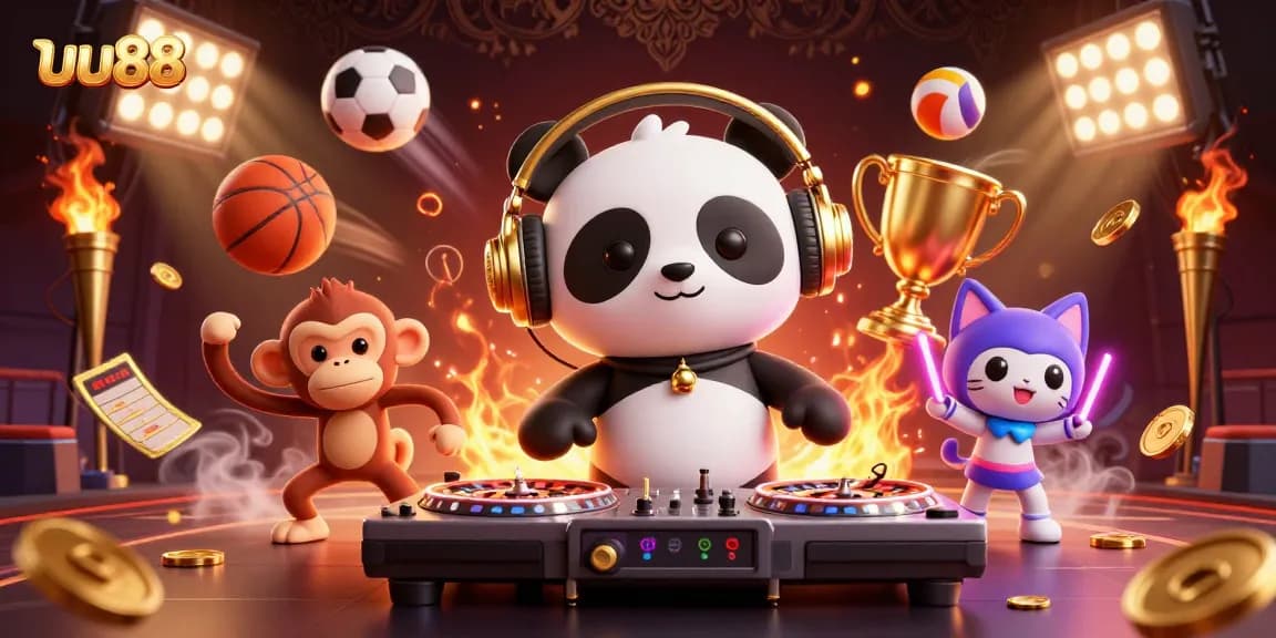 Experience exciting gameplay at uu88 with vibrant casino characters and dynamic sports elements in a lively atmosphere.