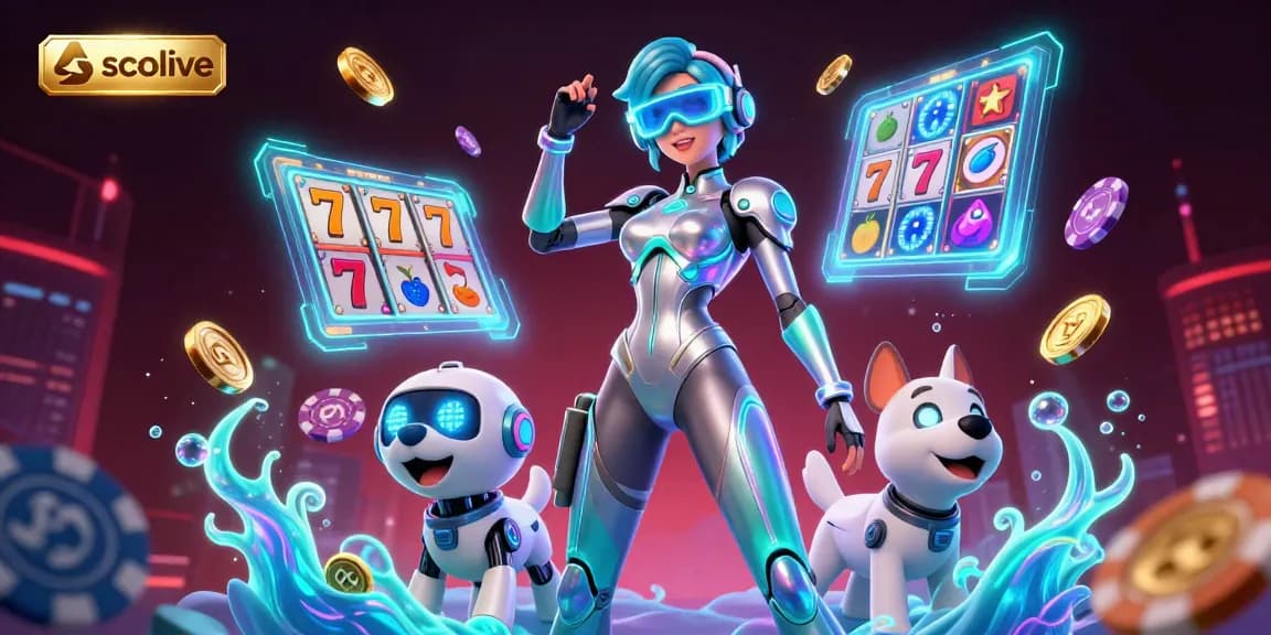 Socolive delivers thrilling moments with a 3D woman in a dynamic casino scene full of vibrant gaming elements.