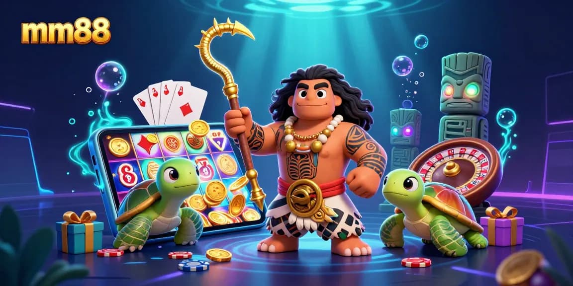 Win big at mm88 with an engaging 3D casino scene featuring vibrant games and iconic characters.