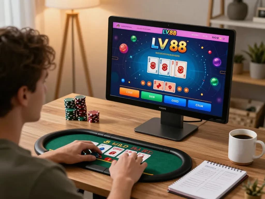 Experience dynamic gameplay on LV 88's blackjack platform from a cozy home office.