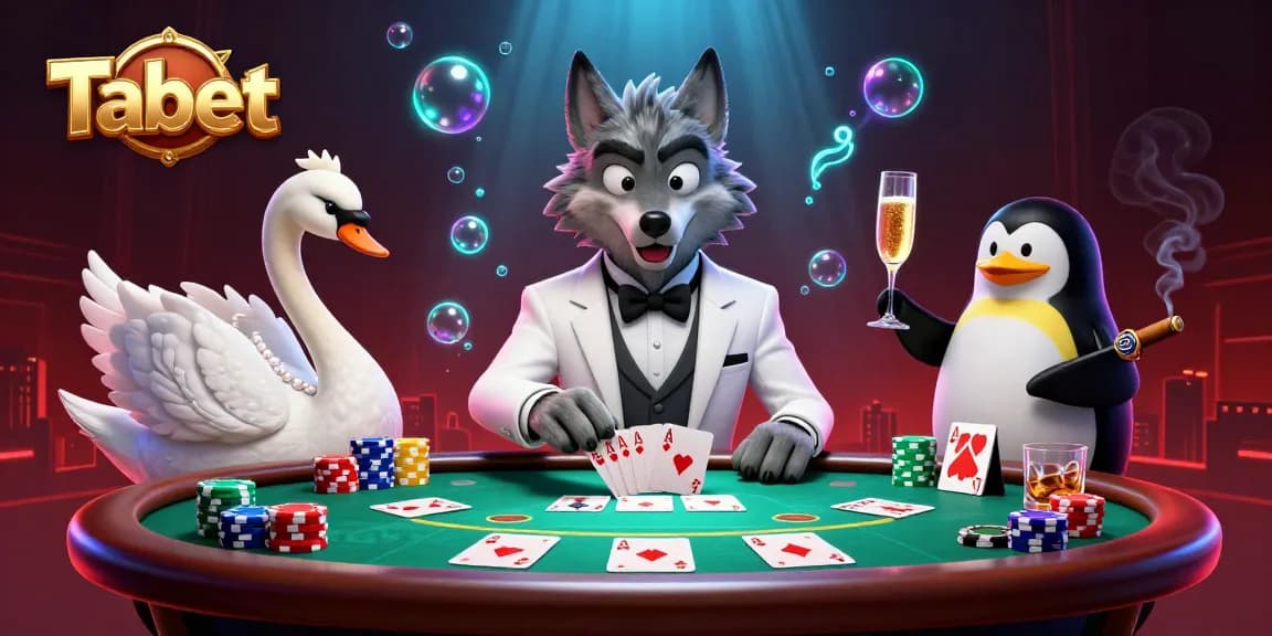 Tabet illustration showing a debonair wolf at a baccarat table surrounded by poker elements.