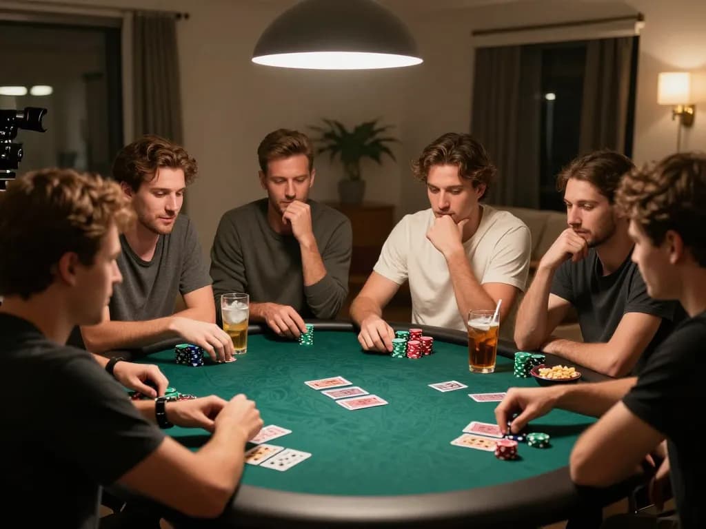 Engaging friends in a home poker game while enjoying sun win strategies.
