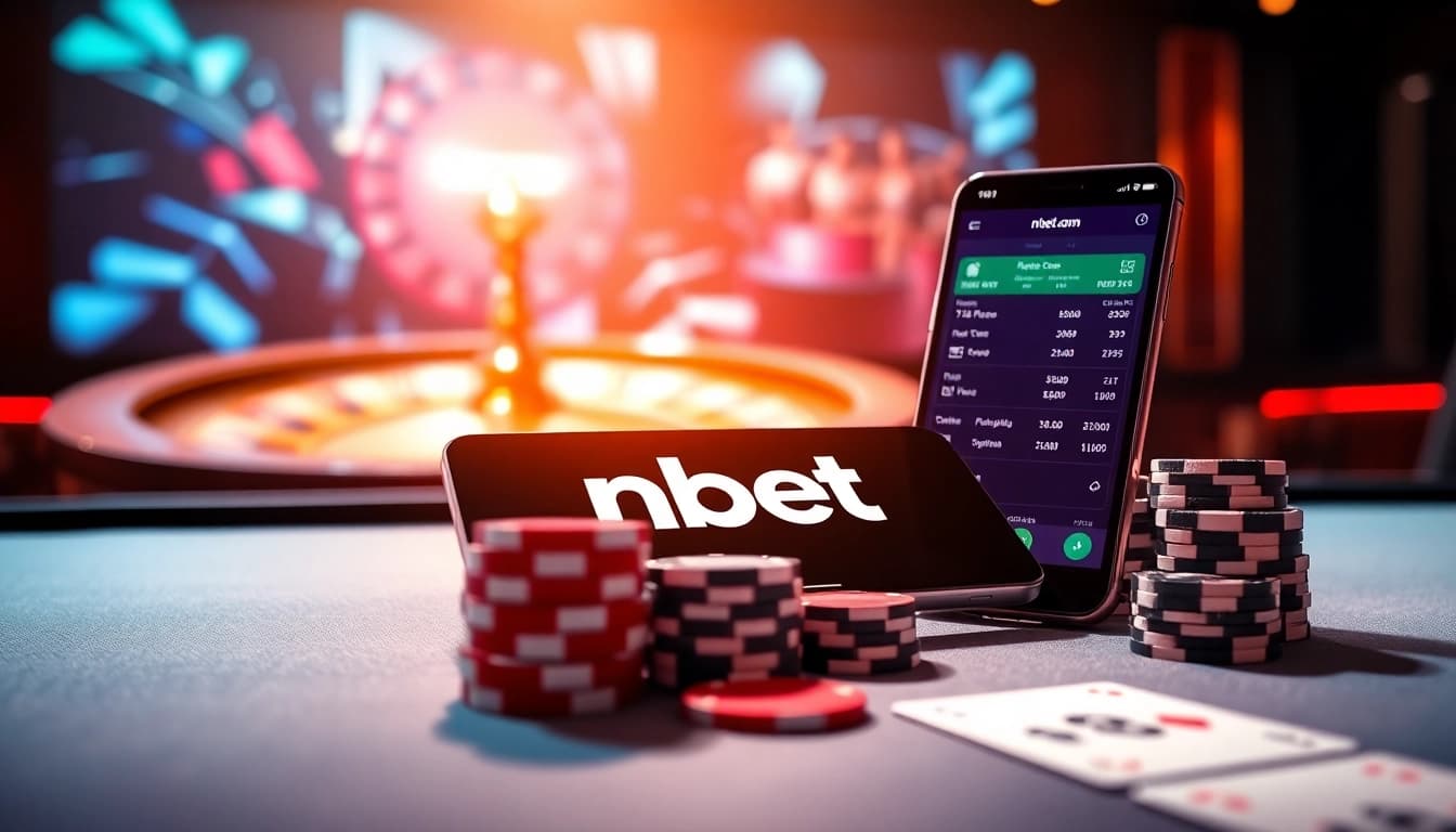 Experience the excitement of online gambling with nbet com featuring vibrant poker chips and a roulette wheel.