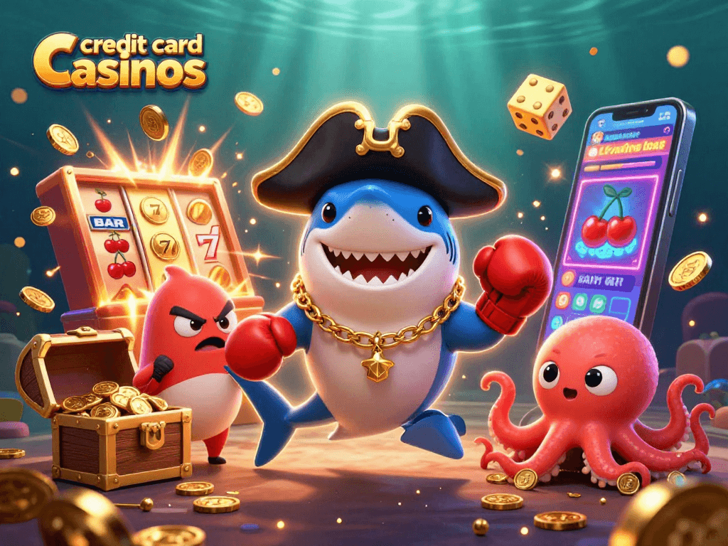Engaging illustration of credit card casinos featuring playful sea creatures and vibrant gaming elements