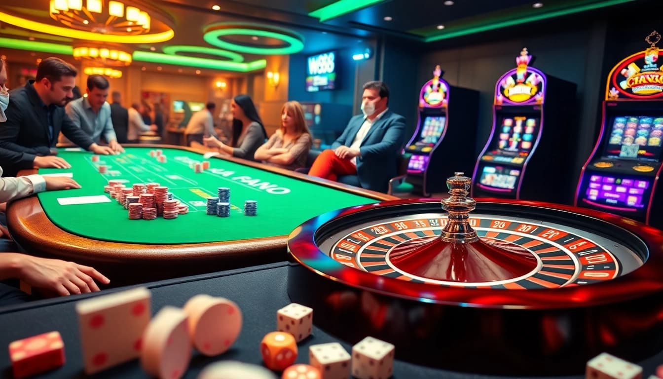 Engaging players enjoying poker and roulette at the ww88 online casino, showcasing excitement and luxury.