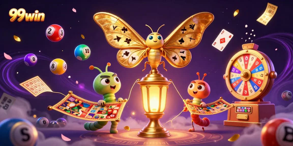 Thrilling 99win gaming experience with colorful lottery balls and vibrant casino elements.