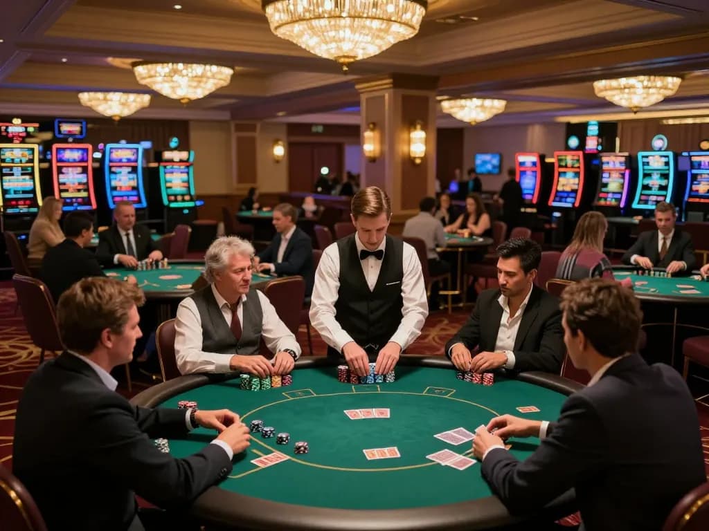 Xem xem đá gà trực tiếp HD trong không gian casino sống động với các người chơi đang tham gia vào hành động.