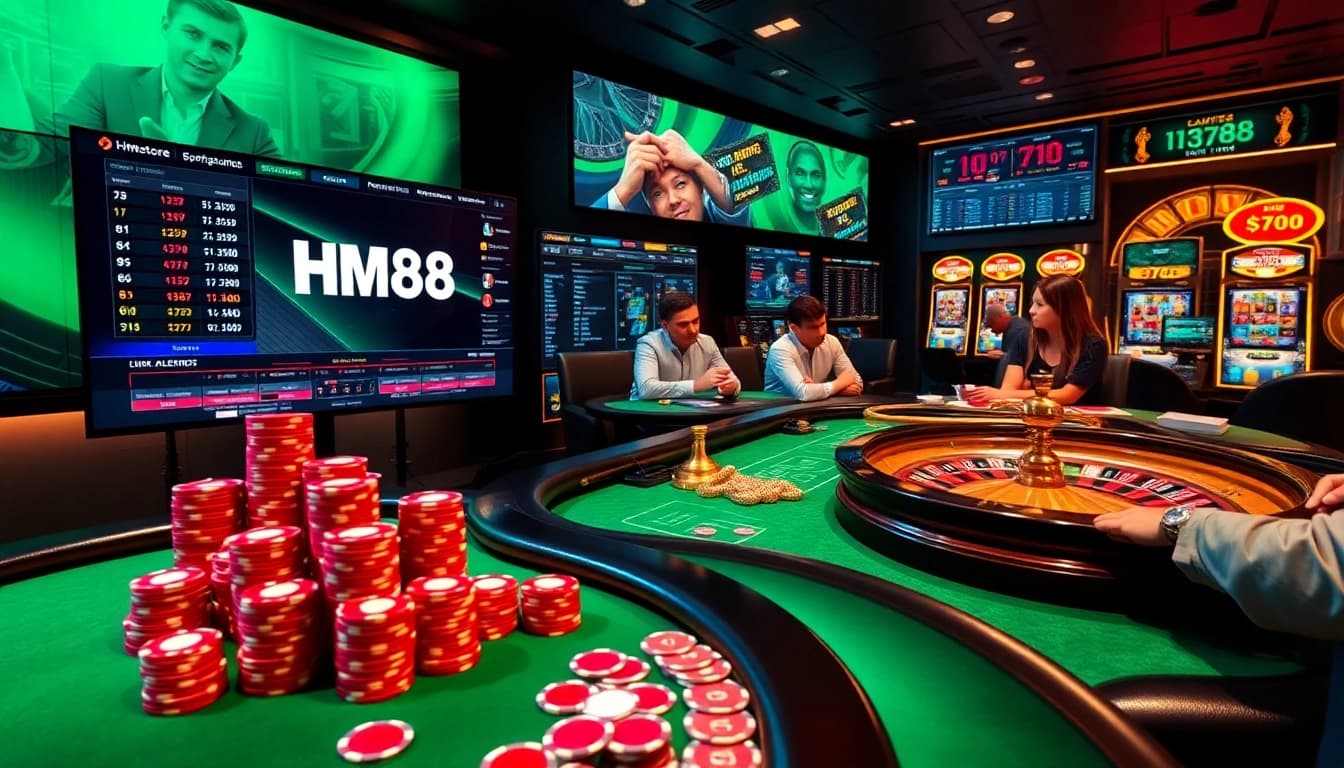 HM88 online casino platform displaying live poker, roulette, and betting action with strategic odds