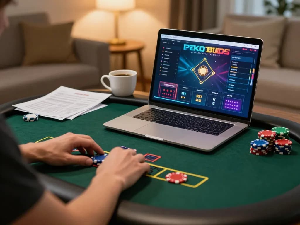Engaging online poker gameplay where debet strategies enhance winning chances, with focus on player's hand placing chips.