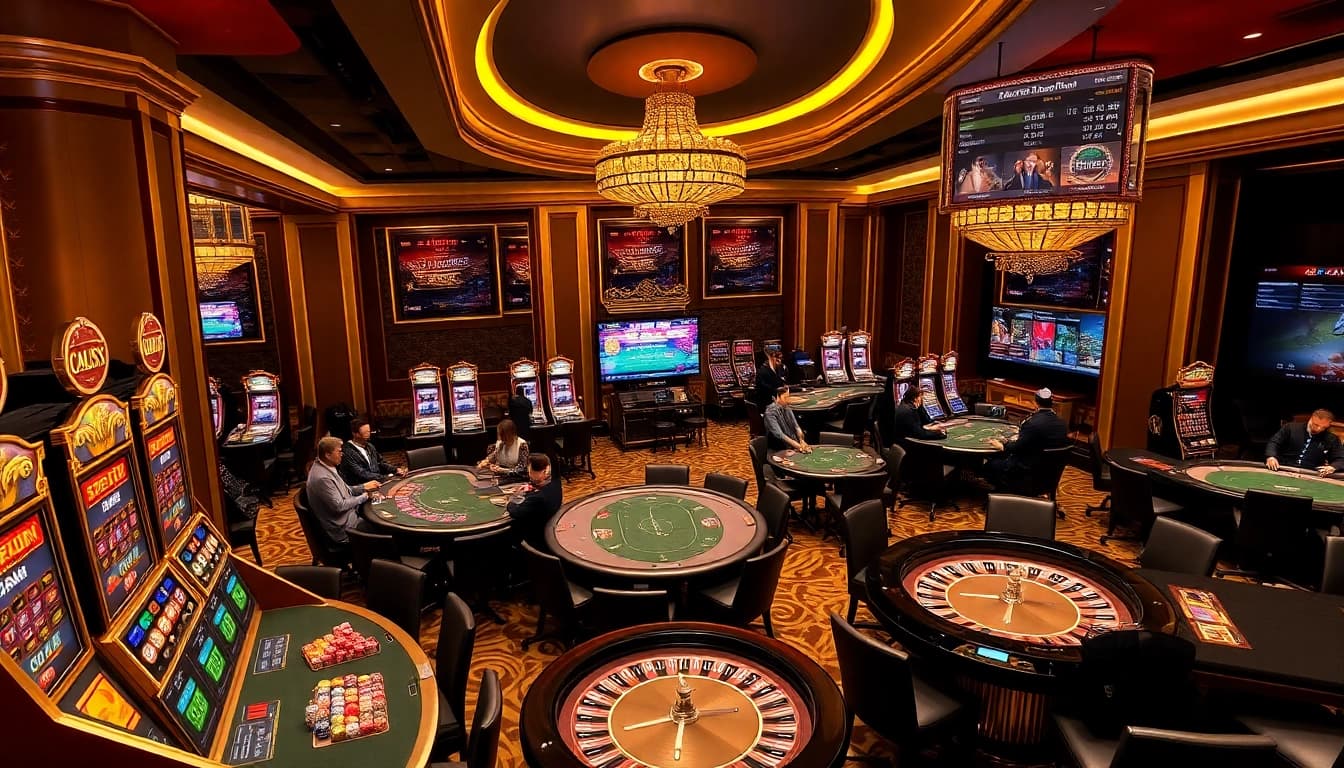 Players enjoying games at 88AA's lavish casino tables, showcasing excitement and luxury.