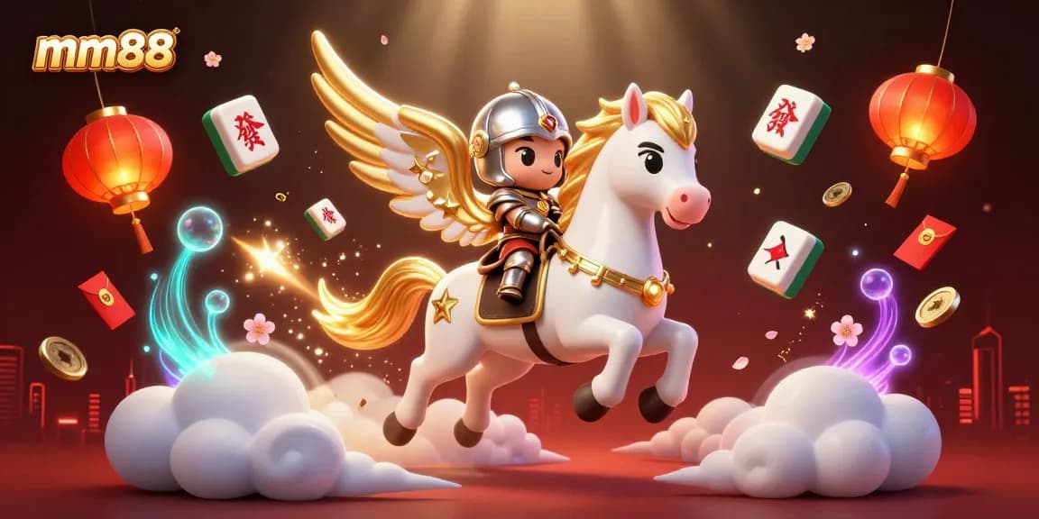 Play exciting games at mm88 casino, featuring vibrant 3D animation of gaming elements and characters.