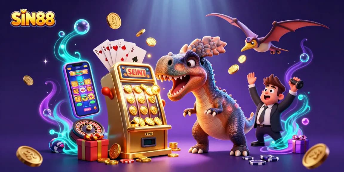 SIN88 offers thrilling jackpot action with a pachycephalosaurus winning big at the slot machine