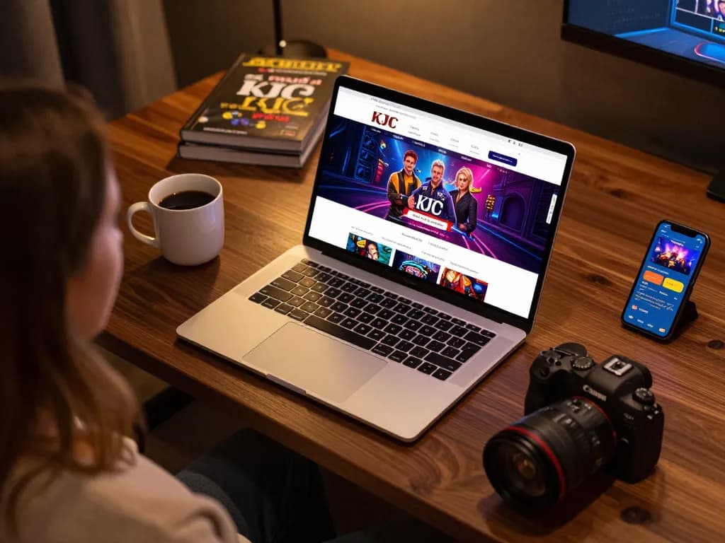 Engaging online gambling setup showcasing trang chủ kjc displayed on a laptop surrounded by inviting ambiance.