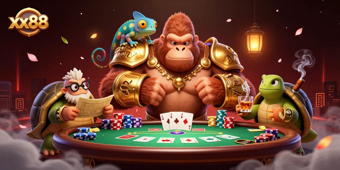 Experience thrilling action at xx88 with a powerful gorilla king and vibrant casino elements in stunning detail.