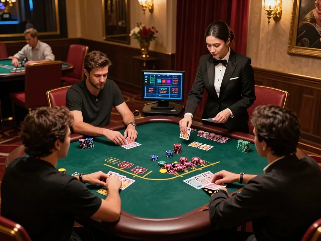 98win players enjoying a live dealer blackjack game in an elegant online casino atmosphere.