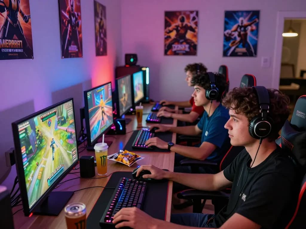 Engage in thrilling games when you tải sunwin, showcasing intense players in a vibrant gaming atmosphere.