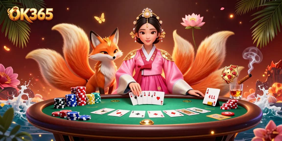 Engage in thrilling gameplay with OK365 at a vibrant poker table amidst a festive atmosphere.