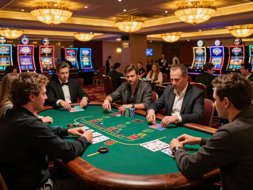 12PLAY blackjack tables in action with players focused on their strategy and celebrating wins.