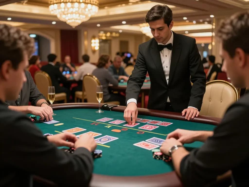 Engaged players at MAX88 baccarat table, showcasing high-stakes excitement and strategy in luxurious casino setting