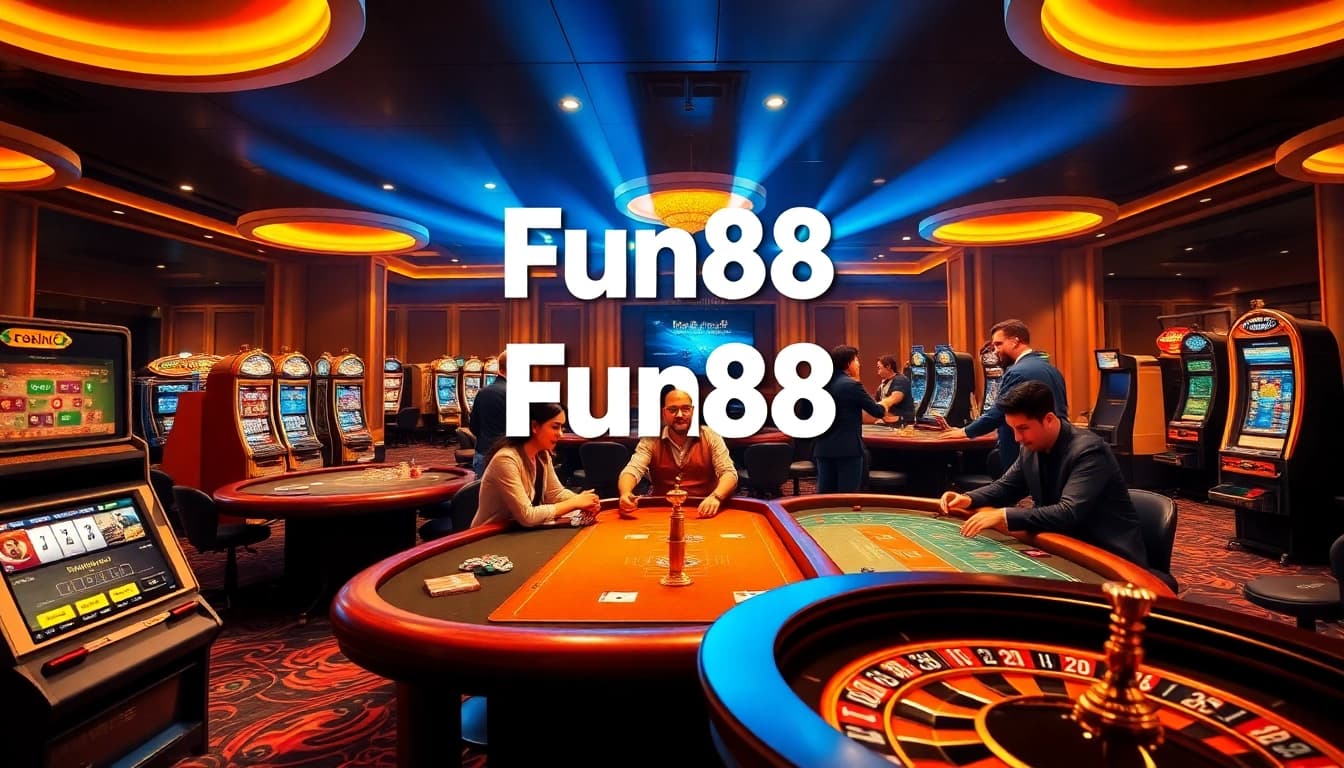 Experience the excitement of gambling with the Fun88 link showcased in a vibrant casino scene.