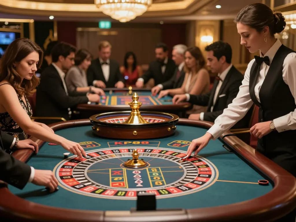 KP88 players engaging in an exciting roulette game in a luxury casino environment.
