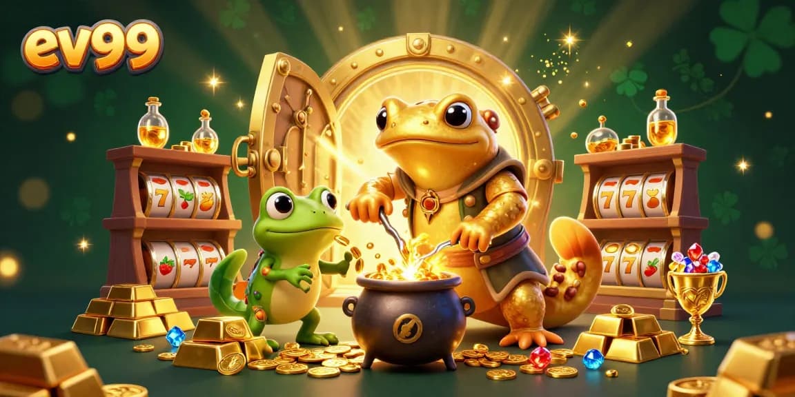 Join the excitement at ev99 with dynamic slot games, gold treasures, and enchanting alchemical characters.