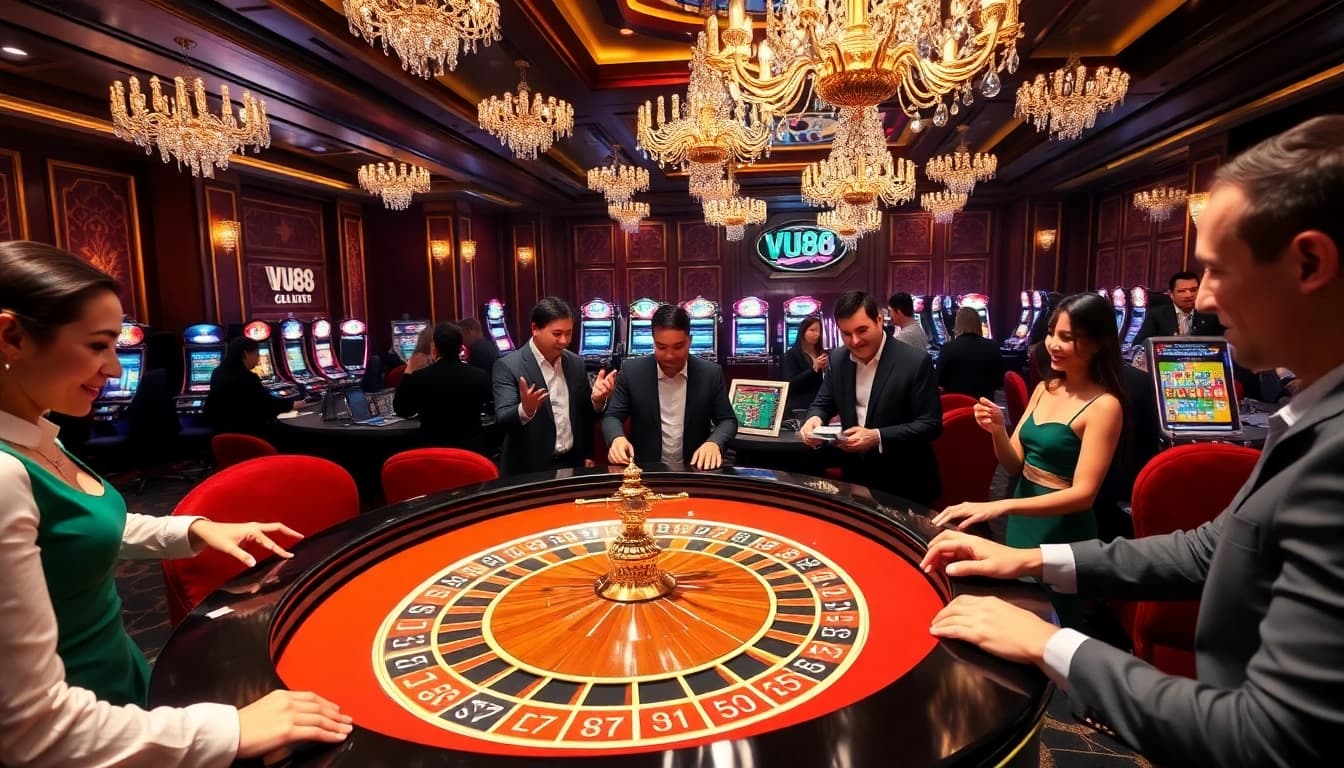 Exciting gameplay at VU88's vibrant casino table with players engaged in action.
