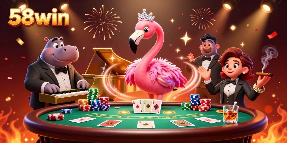 Experience fun at 58win's lively casino scene with dynamic characters and vibrant gaming elements.