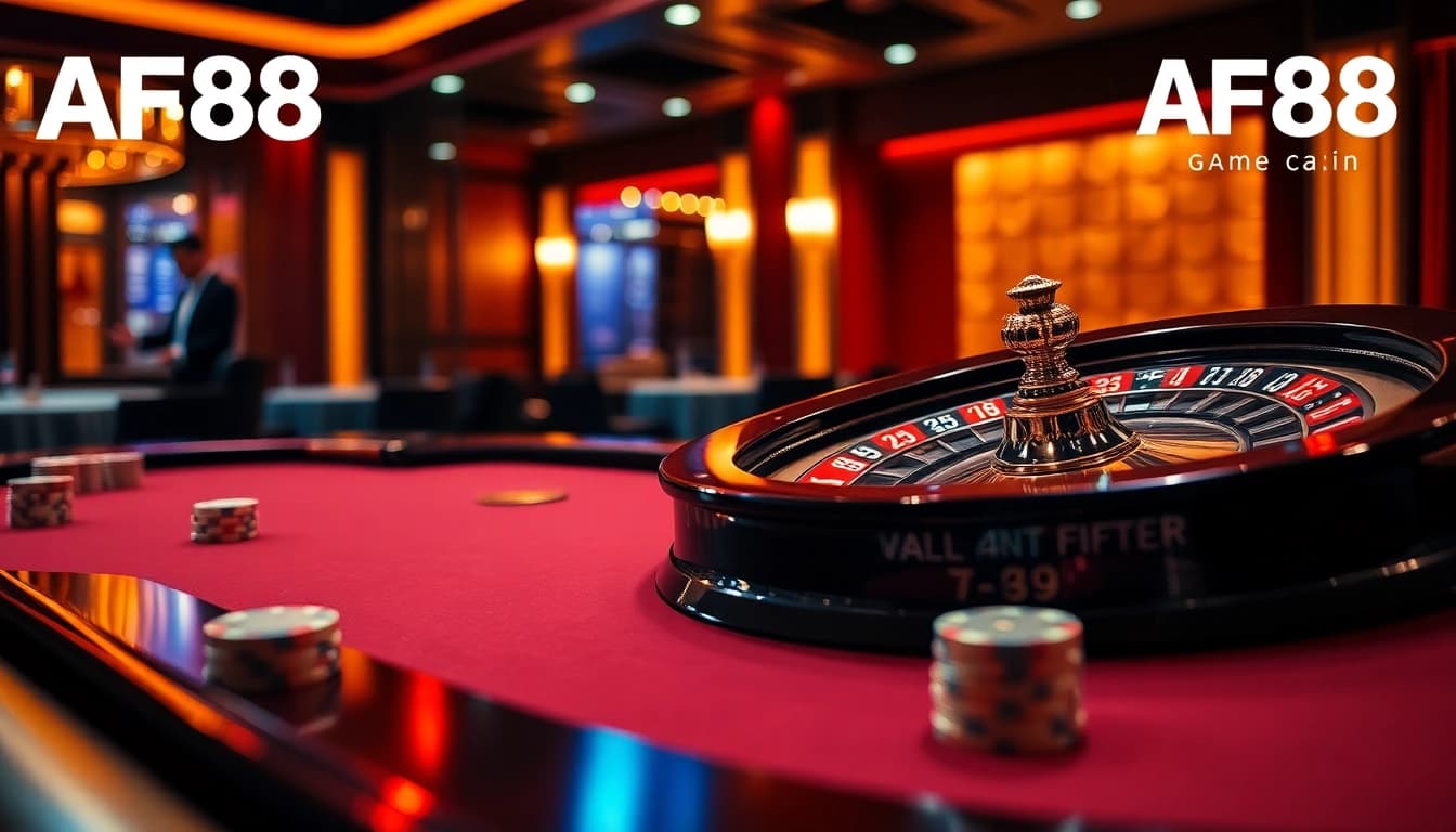 Experience the excitement of AF88 game at a luxurious casino table with professional dealer and betting chips.
