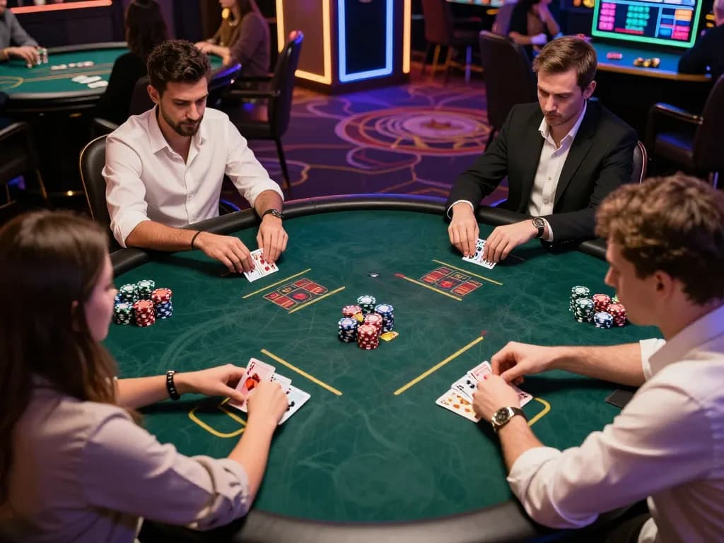 Players engage in online poker with LC88 bio, showcasing strategies and entertainment in a vibrant casino.