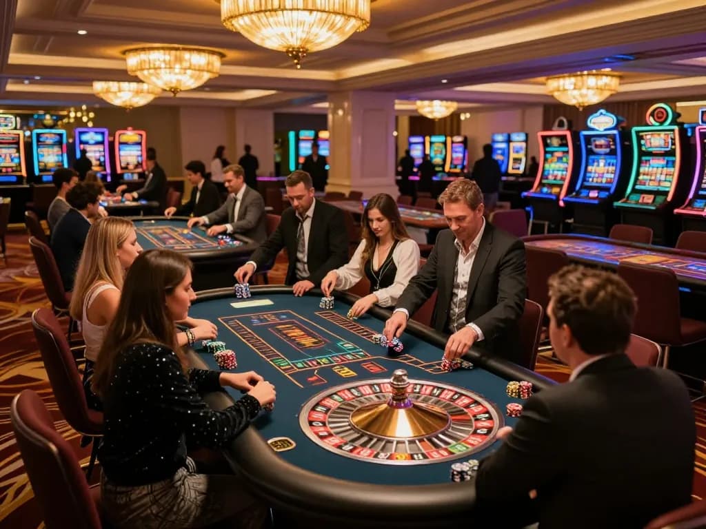 Experience the thrill of high-stakes roulette at FC88 casino, with players engaged and croupier spinning.