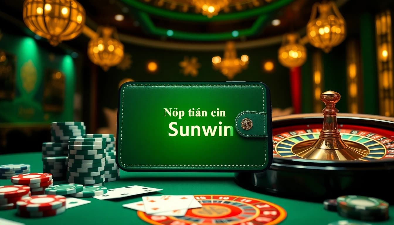 Nạp tiền Sunwin through an elegant online interface surrounded by poker chips and a roulette wheel.