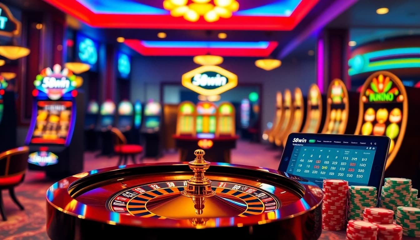 Experience thrilling gameplay at 58win with sleek casino tables and vibrant slot machines.