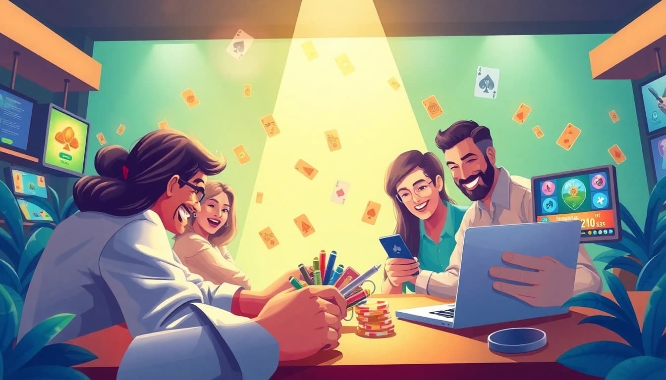 Exciting online card game scene showcasing users at topgamebaidoithuong.mx, filled with vibrant colors and digital game elements.
