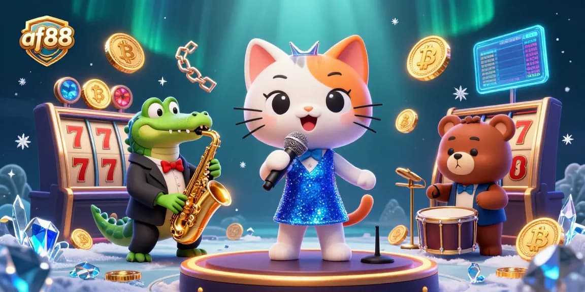 Experience wins at af88 with cartoon characters celebrating casino gameplay, featuring vibrant colors and jackpot elements.