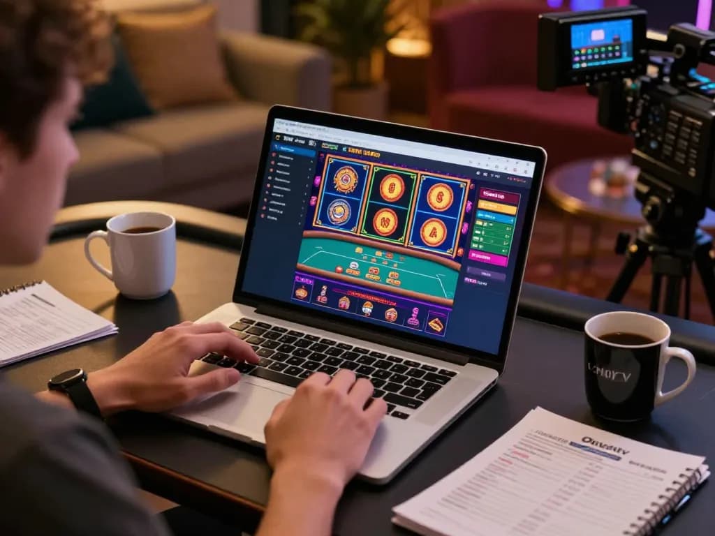 Engaging online gaming session showcasing Okwintv platform with vibrant slot graphics and strategy notes.