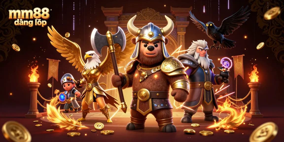 Engage in mm88 đăng nhập with exciting casino elements and dynamic characters amidst vibrant visuals.