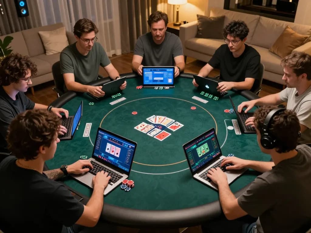 Players enjoying gamebaidoithuong8 poker online, showcasing vibrant game interfaces and strategic gameplay.