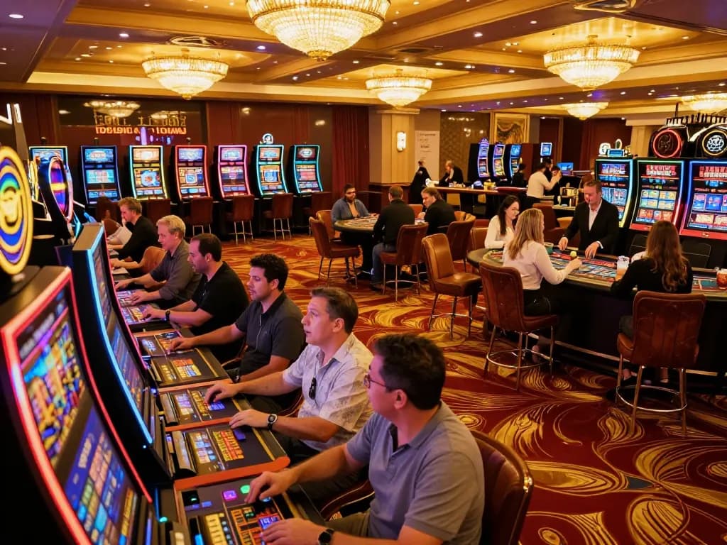Nohu players enjoying a lively session on the casino floor with vibrant slot machines and engaging atmosphere.