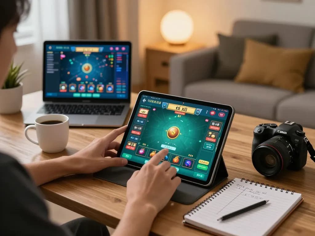 Experience the excitement of tài xỉu online with engaging gameplay on a tablet in a cozy home setting.