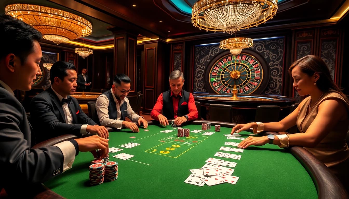 Experience thrilling poker action at nhà cái XX88 with vibrant chips and luxurious casino ambiance.