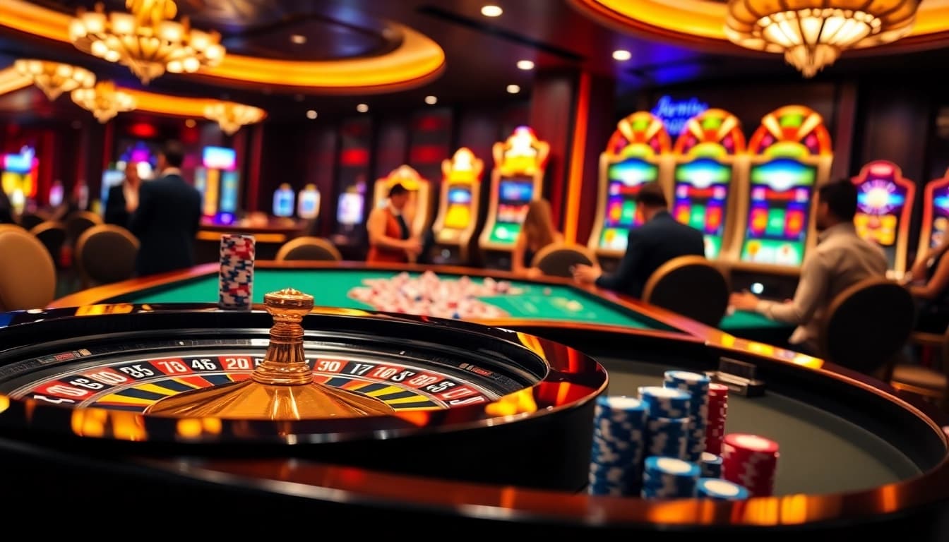 Dynamic gaming experience featuring a roulette wheel and poker chips at https://ax88.bid/ with players engaged in action.