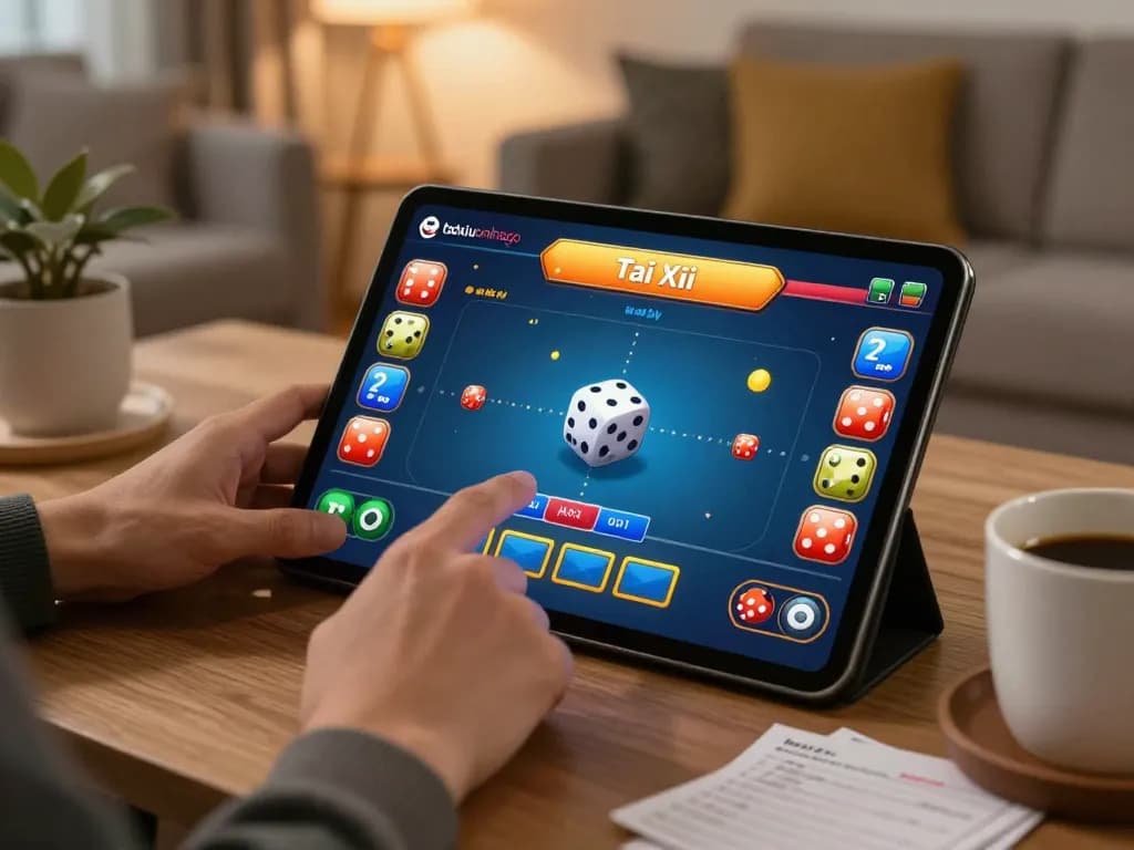 Player engaging in Tài Xỉu game on taixiuonlinego app, illustrating online gambling excitement at home