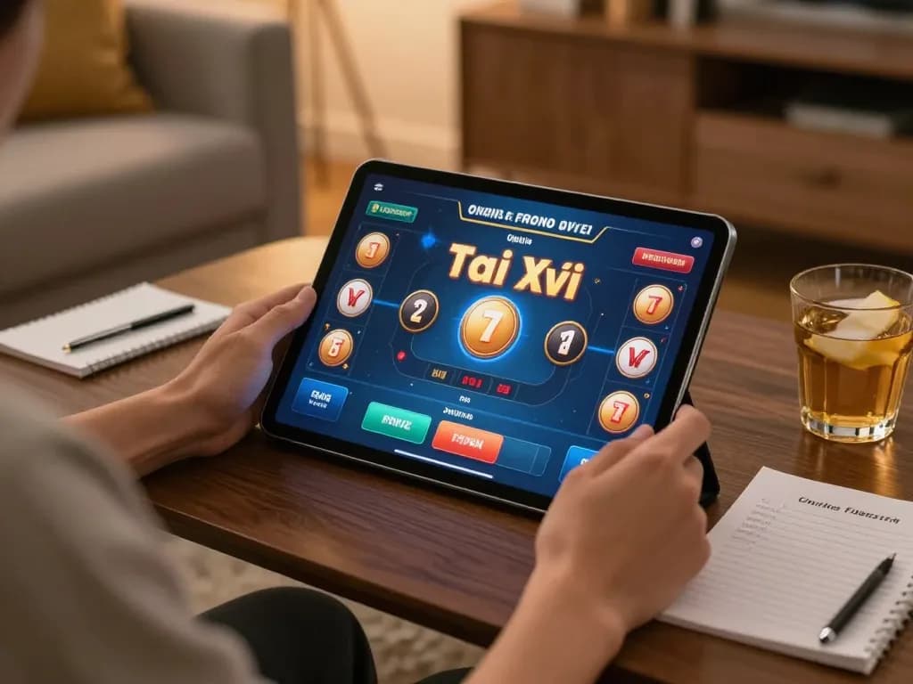 Engaging in tài xỉu online with a tablet, showcasing interactive betting and strategy