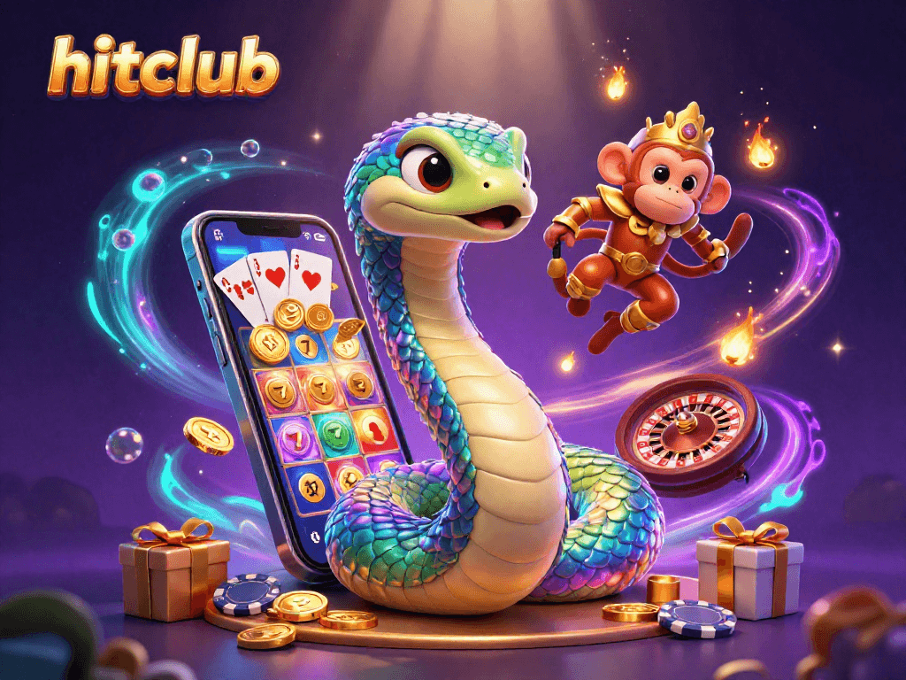 Play and win with hitclub at an exciting online casino, featuring vibrant characters and slot games!