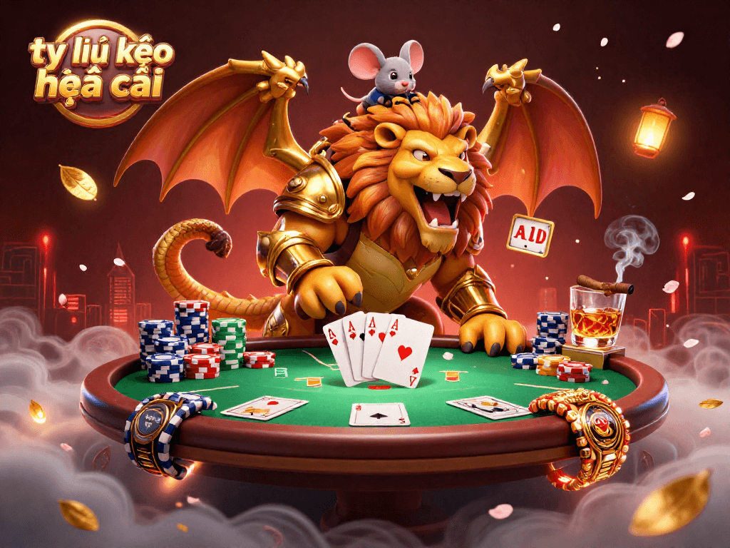 Engage with tỷ lệ kèo nhà cái through an action-packed 3D illustration featuring poker dynamics and vibrant casino elements.