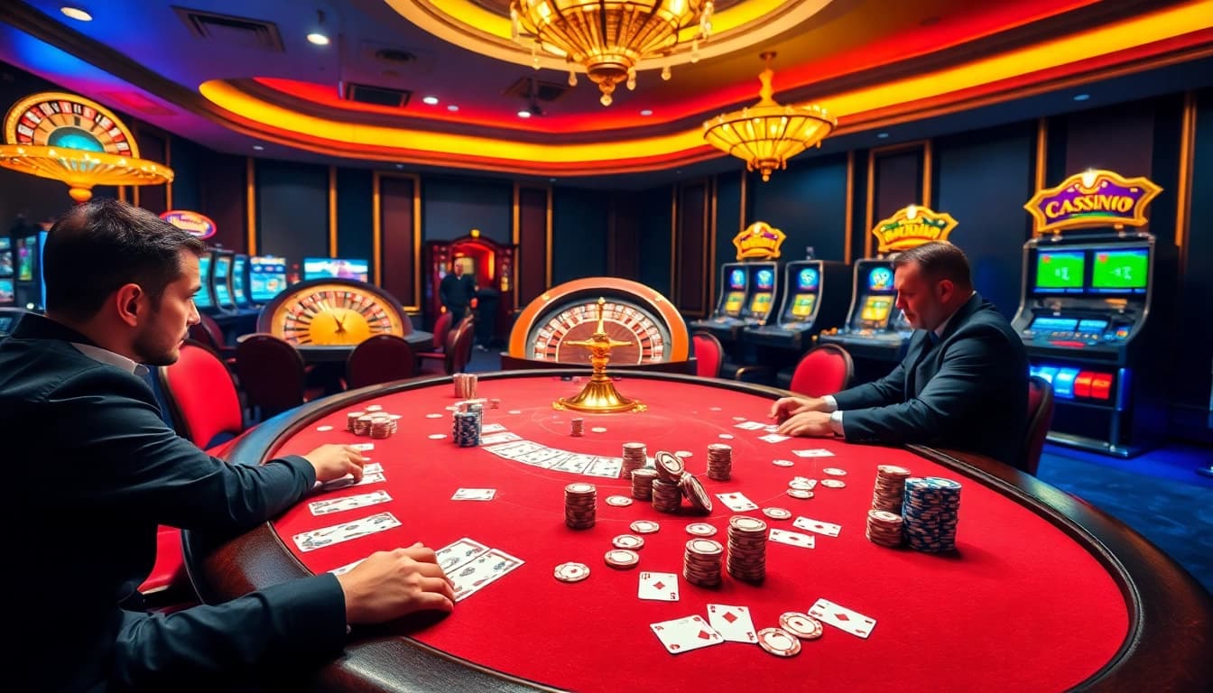 Experience high-stakes gaming at luck8s.live with a luxurious casino scene featuring poker and roulette.