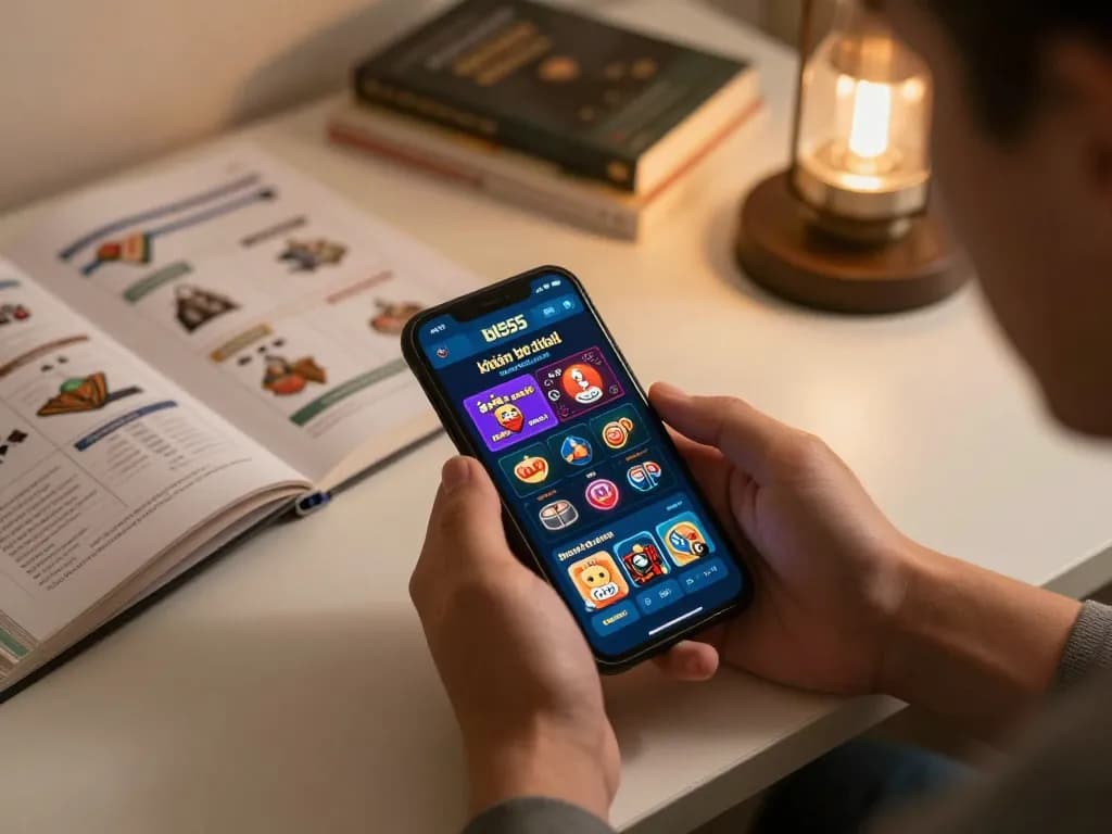 Experience the bl555 không bị chặn mobile app in an engaging home gaming setup, showcasing online gambling.